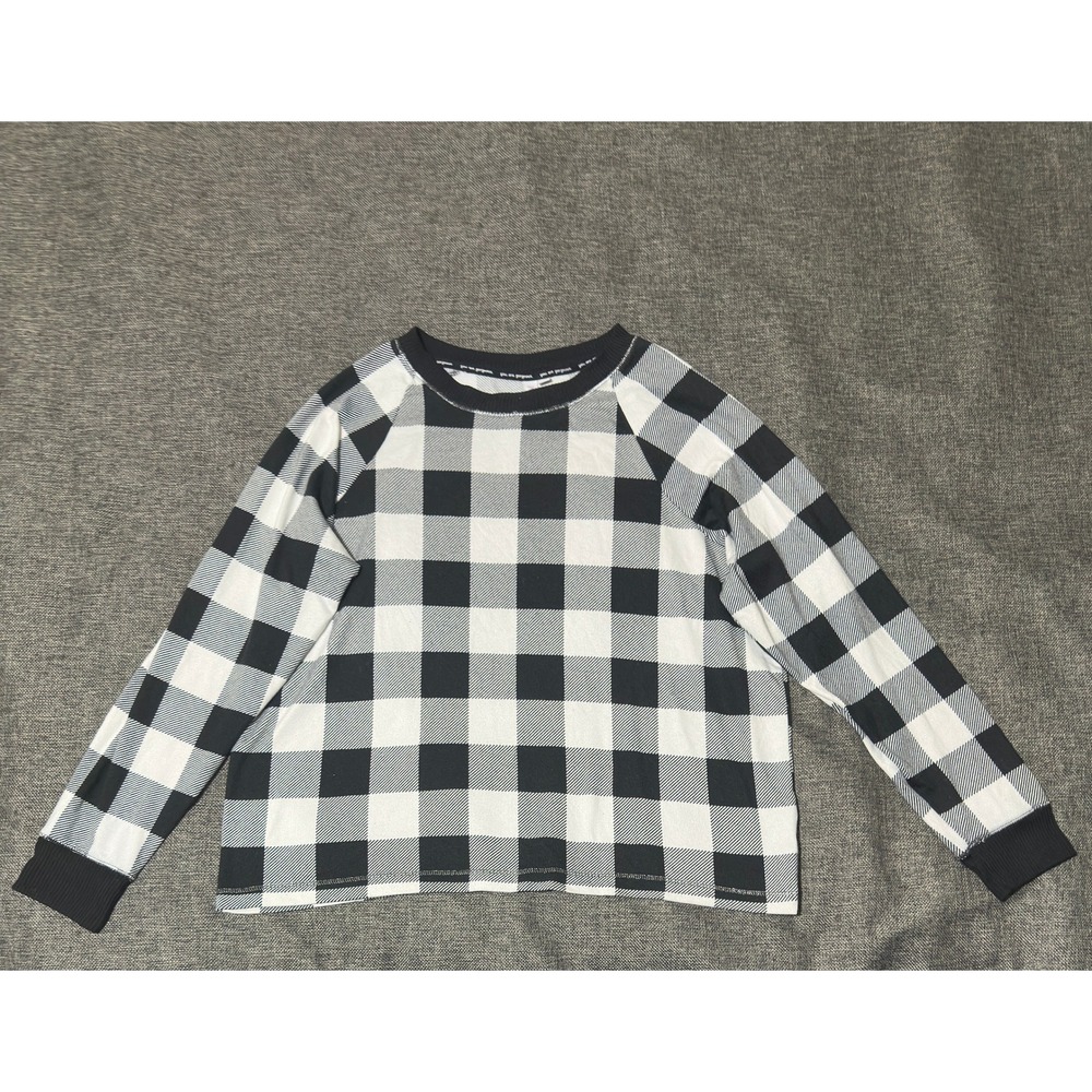 Joyspun Girls XL (16-18) Pajama Top Black White Buffalo Plaid Long Sleeve